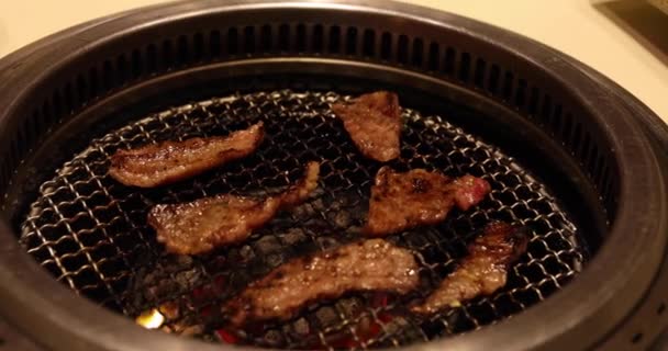 Japanse Stijl Bbq Yakiniku Met Wagyu Rundvlees Gesneden Hoge Kwaliteit — Stockvideo