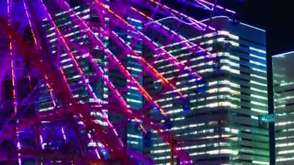 Uma Cronologia Noturna Roda Gigante Rolante Yokohama Imagens Alta Qualidade — Vídeo de Stock