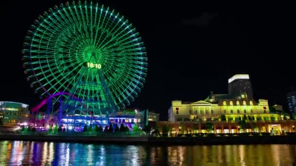 Lapso Tiempo Nocturno Rueda Rodante Del Hurón Yokohama Imágenes Alta — Vídeos de Stock