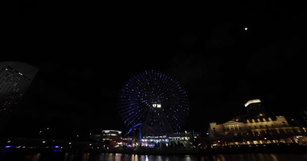 Natt Roterande Pariserhjul Vid Den Urbana Staden Yokohama Högkvalitativ Film — Stockvideo
