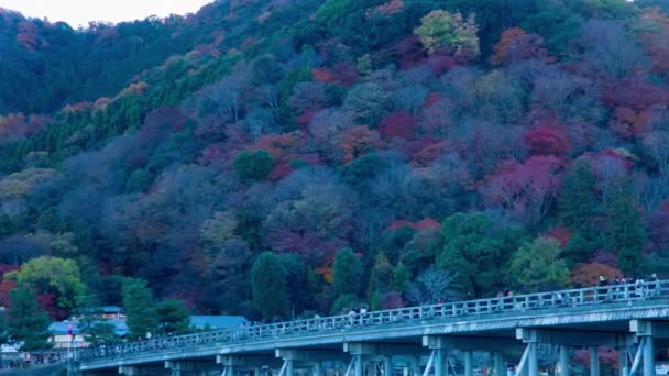 Lapso Tiempo Del Atardecer Del Puente Togetsukyo Kyoto Imágenes Alta — Vídeo de stock