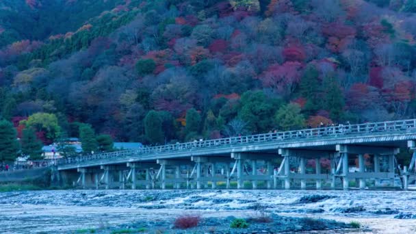 Ein Zeitraffer Der Dämmerung Der Togetsukyo Brücke Kyoto Hochwertiges Filmmaterial — Stockvideo