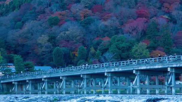 Lapso Tiempo Del Atardecer Del Puente Togetsukyo Kyoto Imágenes Alta — Vídeos de Stock