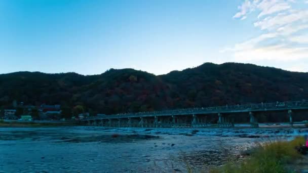 Cronograma Crepúsculo Ponte Togetsukyo Kyoto Imagens Alta Qualidade Kyoto Distrito — Vídeo de Stock
