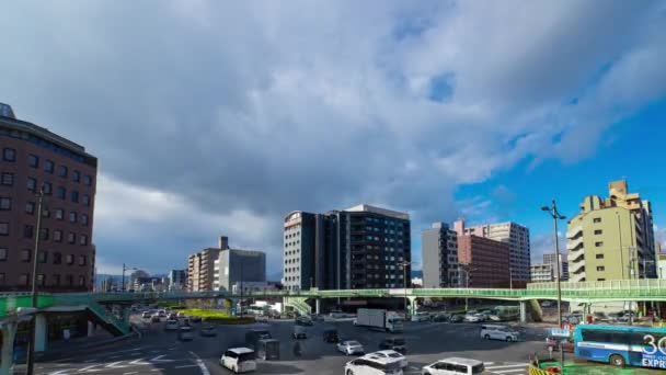 Sebuah Kemacetan Lalu Lintas Persimpangan Besar Kyoto Siang Hari Rekaman — Stok Video