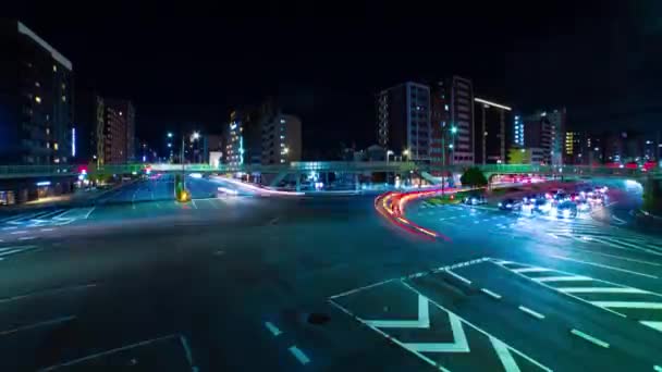 Night Timelapse Traffic Jam Large Crossing Kyoto High Quality Footage — Stock Video