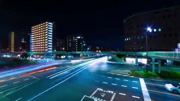 Lapso Tiempo Nocturno Atasco Tráfico Gran Cruce Kyoto Imágenes Alta — Vídeos de Stock