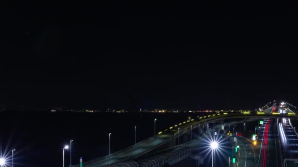 Nattlig Timelapse Trafikstockning Motorvägen Vid Tokyo Bay Area Chiba Högkvalitativ — Stockvideo