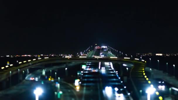 Lapso Tiempo Nocturno Atasco Tráfico Autopista Área Bahía Tokio Chiba — Vídeo de stock