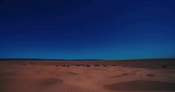 Panoramasand Sanddyn Saharaöknen Vid Mhamid Ghizlane Marocko Vid Skott Högkvalitativ — Stockvideo
