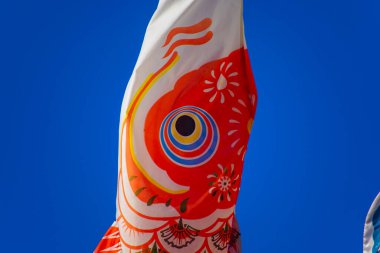 Parkta gündüz güneşinde sazan balığı şeridi. Sumida Bölgesi Tokyo - 05.08.2019