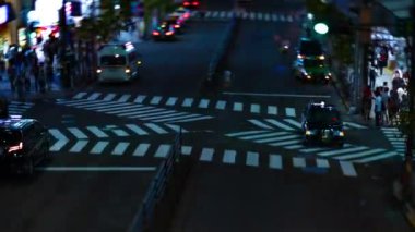 Şehir merkezindeki yüksek açılı neon sokağın gece görüntüsü. Shinjuku bölgesi Tokyo 08.29.2019