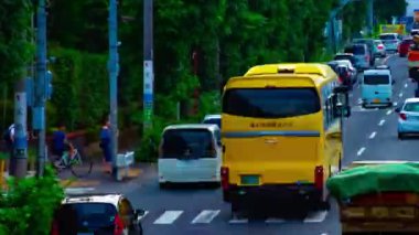 Şehir merkezindeki caddenin zaman çizelgesi uzun vadeli çekimlerde. Setagaya Tokyo Bölgesi - 08.24.2019: Tokyo 'nun merkezidir..