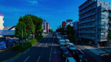 Şehir merkezindeki caddenin zaman çizelgesi geniş açılı zoom 'da. Setagaya Tokyo Bölgesi - 07.30. 2019: Tokyo 'nun merkezidir..