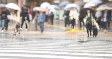 Şehir merkezindeki yağmurlu bir günde el kamerasıyla insanları gezdirmek. Shinagawa bölgesi Shinagawa Tokyo Japonya - 10.22.2019