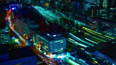 Şehir merkezindeki yüksek açılı geniş açılı panoramik manzaranın gece görüntüsü. Shinagawa Bölgesi Tokyo - 10.21.2019: Tokyo 'nun merkezidir..