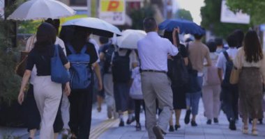 Tokyo 'daki iş kasabasında yürüyen insanlar. Yüksek kalite 4K görüntü. Koto bölgesi Tokyo 09.06.2024 Tokyo 'nun merkezidir..