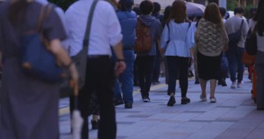 Tokyo 'daki iş kasabasında yürüyen insanlar. Yüksek kalite 4K görüntü. Koto bölgesi Tokyo 09.06.2024 Tokyo 'nun merkezidir..