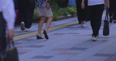 Tokyo 'daki iş kasabasında yürüyen insanlar. Yüksek kalite 4K görüntü. Koto bölgesi Tokyo 09.06.2024 Tokyo 'nun merkezidir..