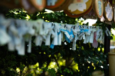 Tokyo 'daki Nanasha tapınağında şans yüzümüze güldü. Yüksek kalite fotoğraf. Kita bölgesi Nishigawara Tokyo 10.11.2024 Tokyo 'da bir Japon tapınağıdır.. 