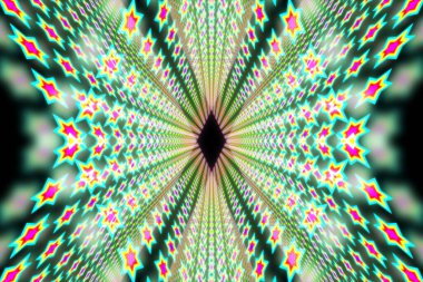 Bir uzayın içinde parlak neon ışığı olan nesnelerin grafiği. Yüksek kalite fotoğraf