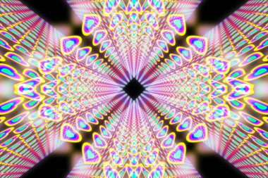 Bir uzayın içinde parlak neon ışığı olan nesnelerin grafiği. Yüksek kalite fotoğraf