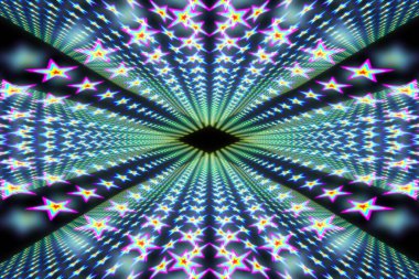 Bir uzayın içinde parlak neon ışığı olan nesnelerin grafiği. Yüksek kalite fotoğraf