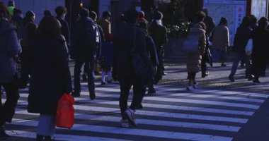Tokyo 'daki iş kasabasında ağır çekimde yürüyen insanlar. Yüksek kalite 4K görüntü. Shinjuku Bölgesi Yotsuya Tokyo Japonya 02.14.2025 Tokyo 'nun merkezidir.. 