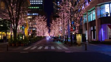 Tokyo 'nun aydınlık caddesinde yürüyen insanların bir gece programı. Yüksek kalite 4K görüntü. Chiyoda bölgesi Otemachi Tokyo Japonya 01.16.2025 Tokyo 'nun merkezidir.. 