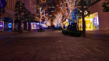 Tokyo 'nun aydınlık caddesinde yürüyen insanların bir gece programı. Yüksek kalite 4K görüntü. Chiyoda bölgesi Otemachi Tokyo Japonya 01.16.2025 Tokyo 'nun merkezidir.. 