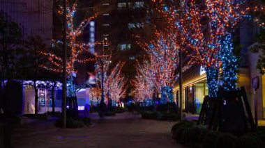 Tokyo 'nun aydınlık caddesinde yürüyen insanların bir gece programı. Yüksek kalite 4K görüntü. Chiyoda bölgesi Otemachi Tokyo Japonya 01.16.2025 Tokyo 'nun merkezidir.. 