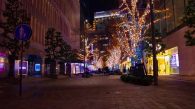 Tokyo 'nun aydınlık caddesinde yürüyen insanların bir gece programı. Yüksek kalite 4K görüntü. Chiyoda bölgesi Otemachi Tokyo Japonya 01.16.2025 Tokyo 'nun merkezidir.. 