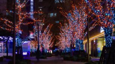 Tokyo 'nun aydınlık caddesinde yürüyen insanların bir gece programı. Yüksek kalite 4K görüntü. Chiyoda bölgesi Otemachi Tokyo Japonya 01.16.2025 Tokyo 'nun merkezidir.. 