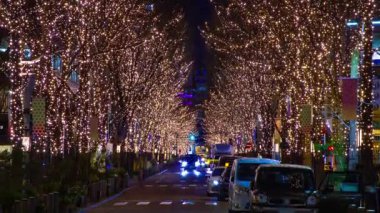 Tokyo 'nun aydınlık caddesinde yürüyen insanların bir gece programı. Yüksek kalite 4K görüntü. Chiyoda bölgesi Otemachi Tokyo Japonya 01.16.2025 Tokyo 'nun merkezidir.. 