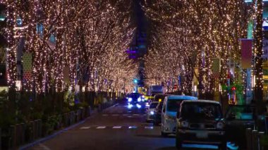 Tokyo 'nun aydınlık caddesinde yürüyen insanların bir gece programı. Yüksek kalite 4K görüntü. Chiyoda bölgesi Otemachi Tokyo Japonya 01.16.2025 Tokyo 'nun merkezidir.. 