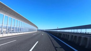 Sonbahar havasında Japonya 'da otoyolda araba süren bir polis. Yüksek kalite 4K görüntü. 12.04.2023 Burası Japonya 'nın Kyoto ve Aichi illerinde Shin Meishin Otoyolu..