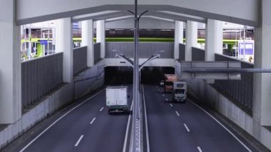 Otoyol üst geçidinin altındaki caddede trafik sıkışıklığı zamanı. Yüksek kalite 4K görüntü. Toda Bölgesi Saitama Japonya 05.29.2025