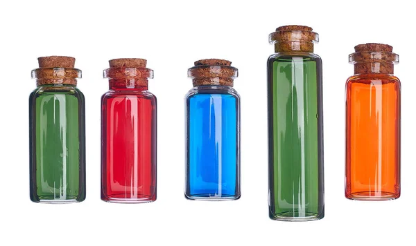 Veel Gevulde Glazen Flessen Geïsoleerde Achtergrond — Stockfoto