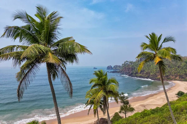 Vista Aérea Superior Praia Tropical Com Palmeiras Verdes Sob Luz — Fotografia de Stock