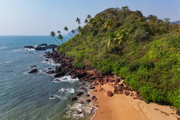 Luftaufnahme Vom Tropischen Strand Mit Grünen Palmen Unter Sonnenlicht Drohnenblick — Stockfoto