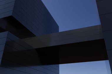 3D çizim Üzerinde köprü olan bir bina.