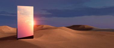 3D görüntüleme Gökyüzüne yansıyan büyük bir ayna derinlik ve gizem hissi yaratıyor.