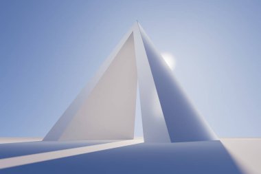 3D çizim Üzerinde güneş parlayan bir piramit.
