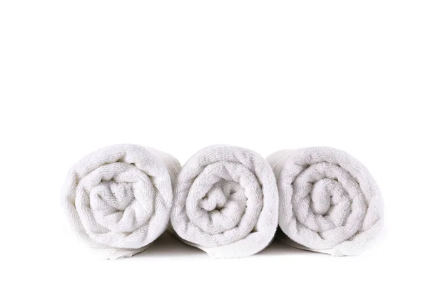 Close Shot Three Rolled Towels Isolated White Background Copy Space — Stock Photo, Image