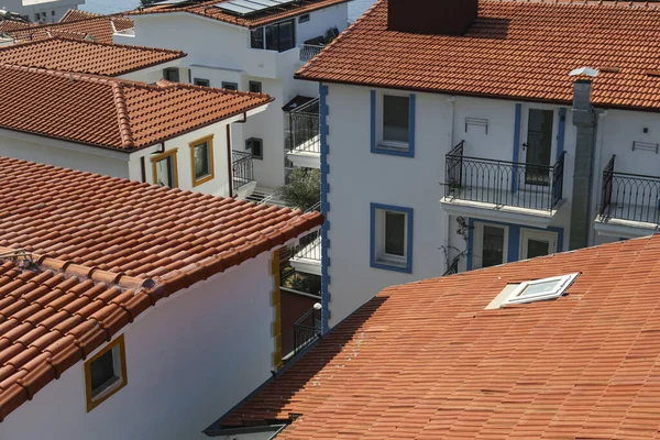 Aerial View Small Neighborhood Red Shingle Roofs Coastal Town Mediterranean — Stock Photo, Image