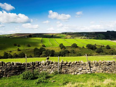Batı Yorkshire 'daki Haworth bozkırı ve vadideki manzaralar yeşil tarlalar ve kuru taş duvarlarla çok güzeldir..