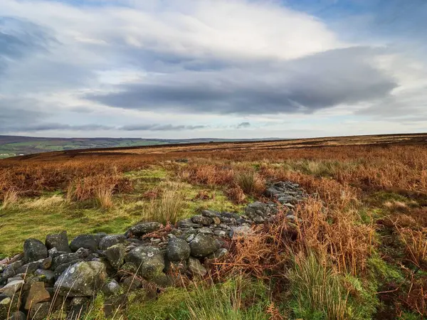 A reconstructed Bronze Age settlement high on Ilkley moor in Yorkshire