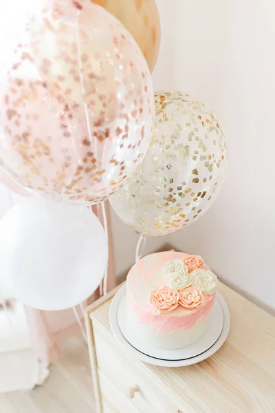 Celebración Cumpleaños Para Niña Casa Color Rosa Claro Oro Pastel — Foto de Stock