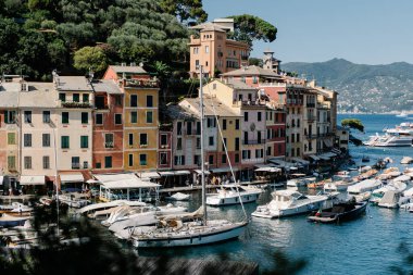 Portofino şehri ve İtalya 'daki liman manzarası. Yüksek kalite fotoğraf