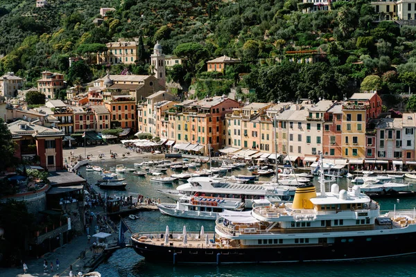 Kilátás Portofino Város Kikötő Hajók Olaszország Kiváló Minőségű Fénykép — Stock Fotó